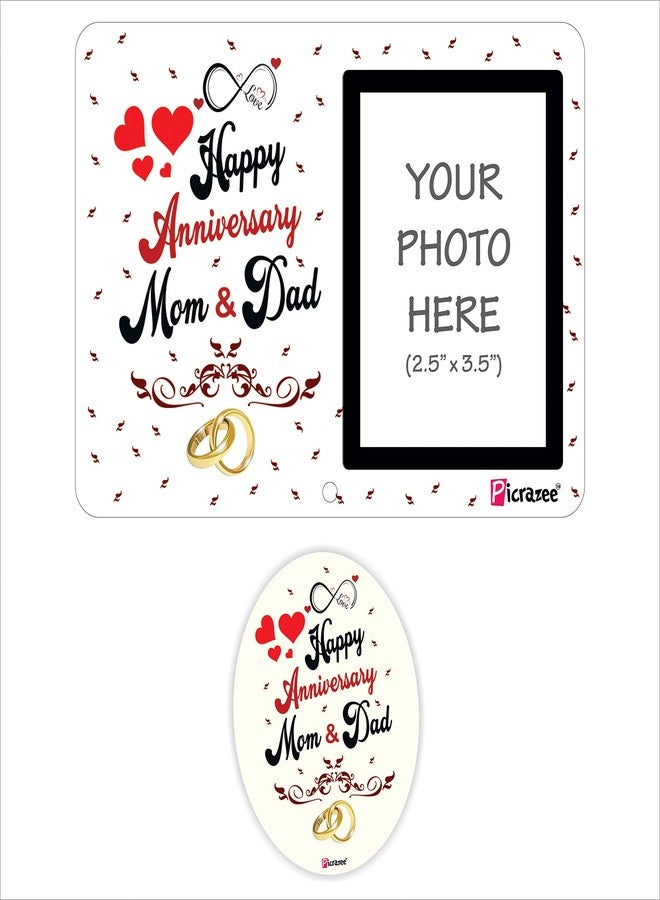 PICRAZEE مجموعة هدايا إطار صور صغير مطبوع عليه عبارة "عيد زواج سعيد يا أمي وأبي" | للوالدين | الأم والأب | هدية للأم والأب (إطار صور مطبوع عليه قطعة واحدة ومغناطيس ثلاجة واحد) - Image 1